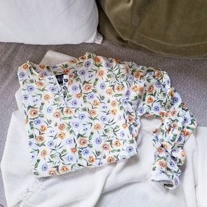 🌿Vintage Floral Longsleeve Top ◇ Raw Hem